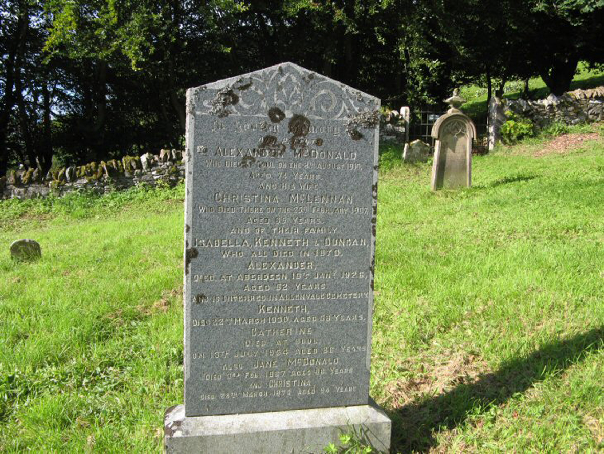 Photo of headstones/Christina McLennan died 1907 Contin MI Strathpeffer Kinnettas
